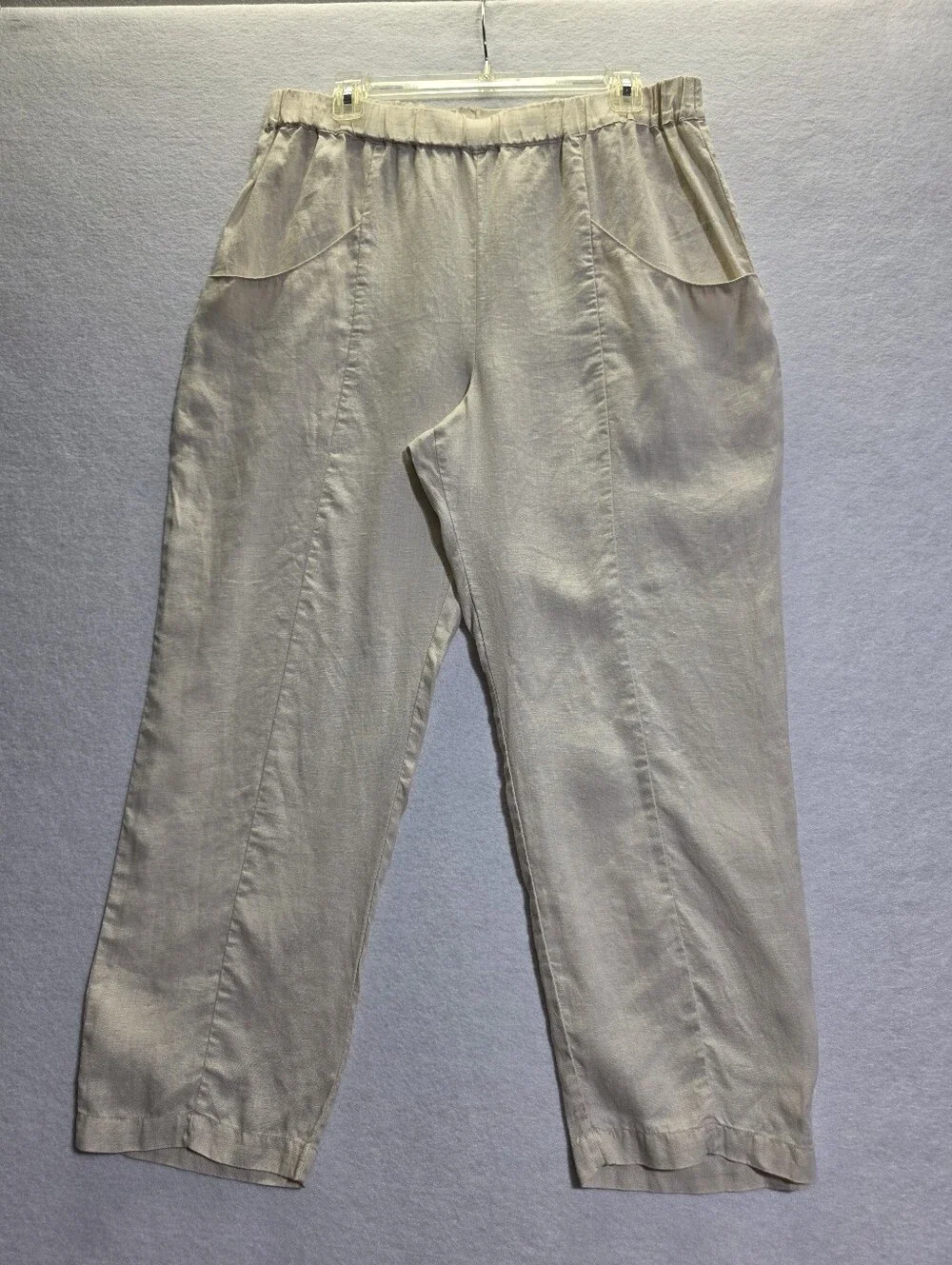 QUINCE 100% EUROPEAN LINEN TAPERED ANKLE PANTS SAND SIZE L